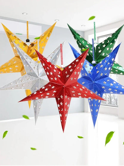 Gold 60cm laser-cut Christmas star ornament from thickened cardboard, suitable for large festive venue displays