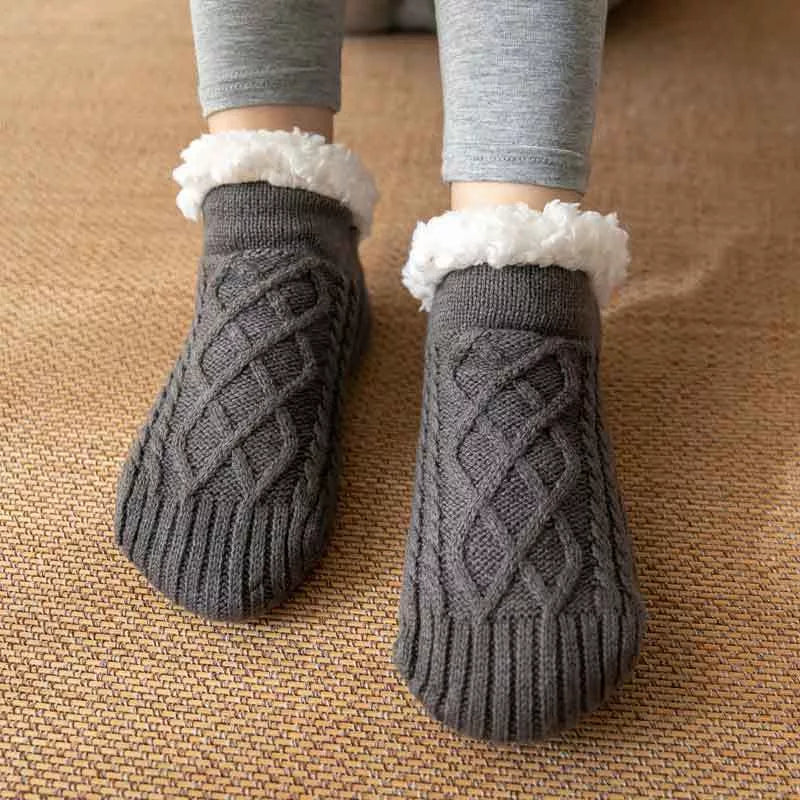Winter Knitted Plush Floor Socks with Non-slip Soles in Various Colors