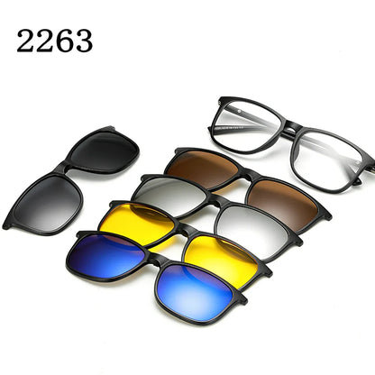 Magnetic sunglasses showing closure system with resin lenses and PC frame in multiple size options