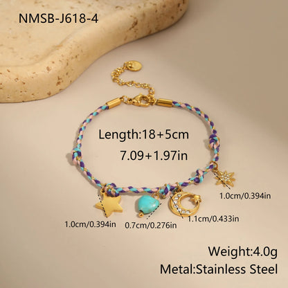 Handmade braided rope titanium steel necklace and bracelet with heart pendant on 18K gold plated chain.