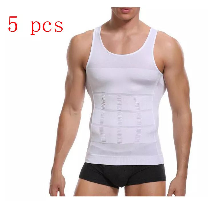 Men's body shaping vest in black or white, U-neck design, sizes M to XXL