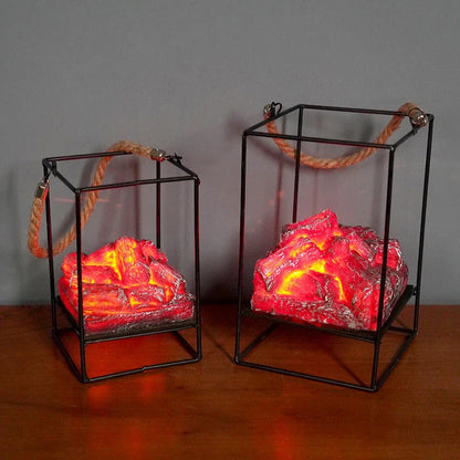 LED Flame Fireplace Lamp with simulated charcoal effect, creating a cozy and inviting ambiance in a living room.