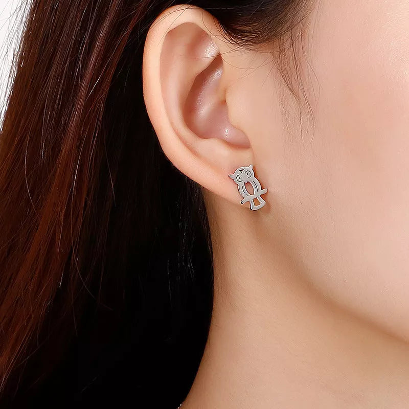 Empty Owl Necklace and Stainless Steel Earring Set in silver and gold