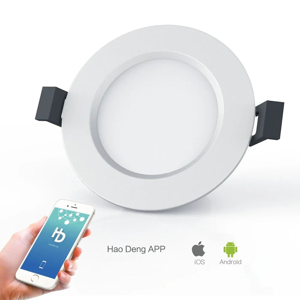 White smart Bluetooth ceiling light with embedded installation and smartphone control