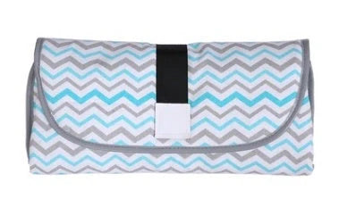 Portable and Waterproof Baby Changing Pad in various color designs, featuring a compact folded size and generous expanded size for comfortable diaper changes