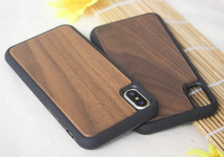 Wooden TPU iPhone case with carbonized bamboo back and flexible bumper in natural wood finish