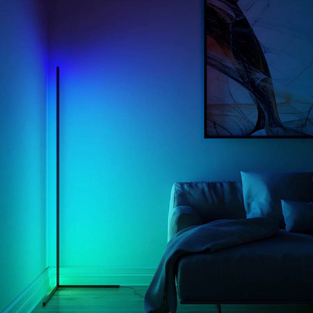 Corner floor lamp with aluminium alloy shade measuring 140cm height and 40cm diameter