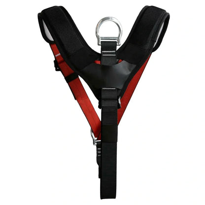 Red outdoor rescue seat belt for caving with reinforced stitching and polyester-silk blend material
