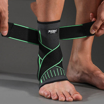 Nylon sports compression ankle protector in black, green, and orange for enhanced mobility and support