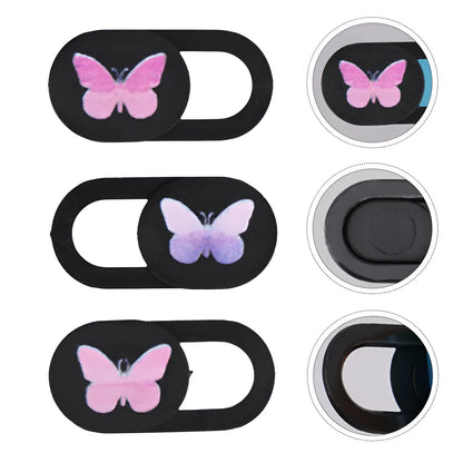Black ABS webcam cover slider for laptops and tablets, 1.5cm x 0.5cm x 0.1cm, with strong adhesive tape