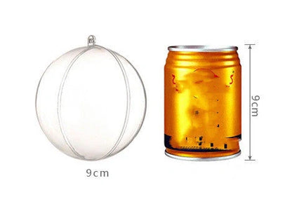 Transparent plastic decorative hanging balls in various sizes and designs