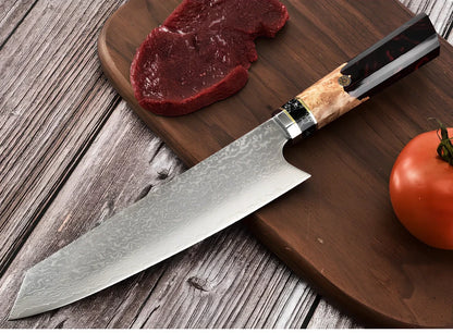 Stainless steel chef knife with 20cm blade and resin handle featuring turquoise stone inlays