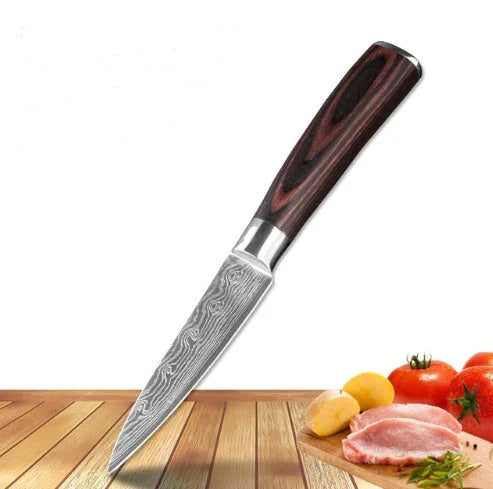 Premium 8-Piece Stainless Steel Chef Knife Set with Elegant Damascus Pattern Blades and Ergonomic Handles