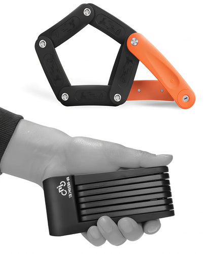 INBIKE mountain bike lock with orange ABS rubber coating showing 12-ton hydraulic resistance rating