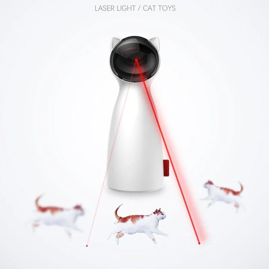 Automated cat laser pointer toy with adjustable range, designed to engage your cat's natural hunting instincts and provide physical and mental stimulation.