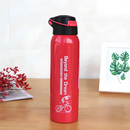 500ml stainless steel sport thermos water bottle in pink, black, green, and silver colours showing straight-cut design