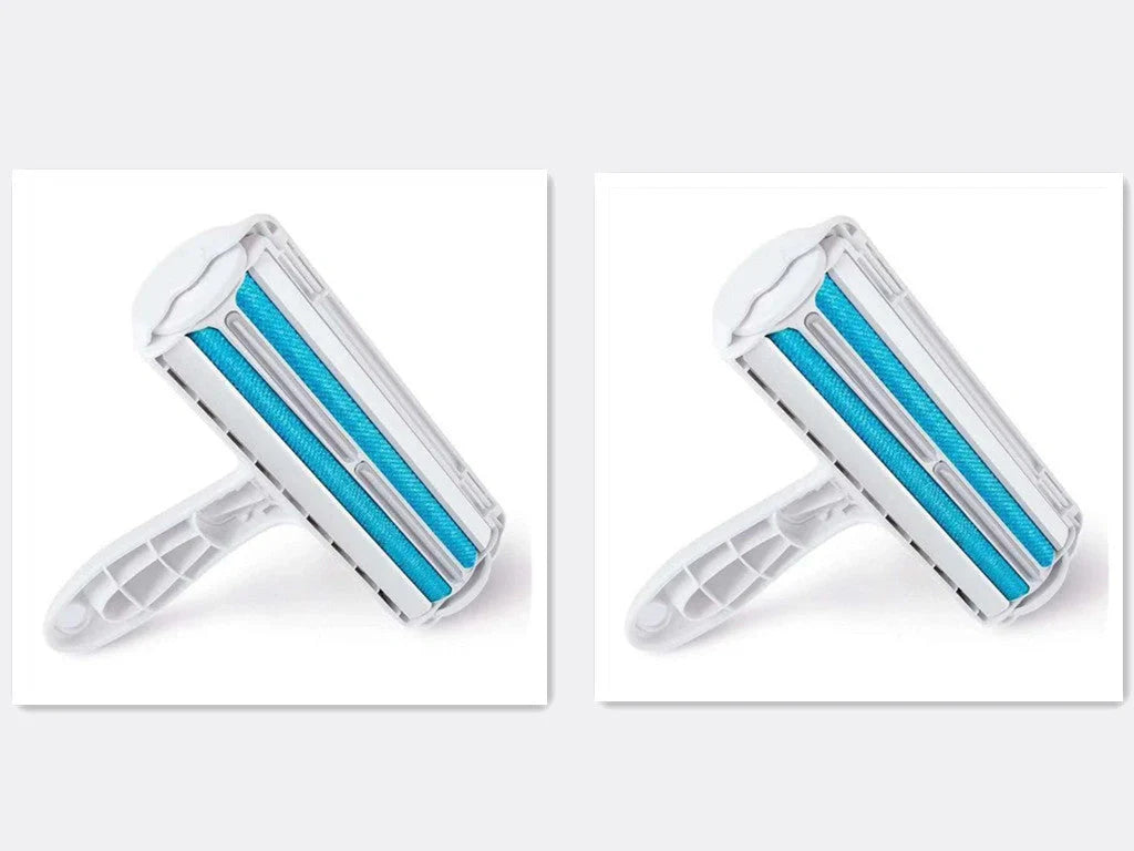 ABS pet hair remover tool in red and blue for efficient cleaning of furniture and carpets