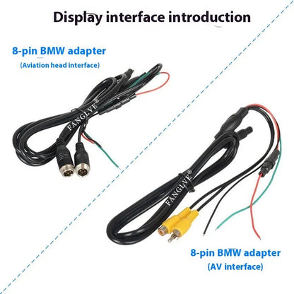 7-inch car monitor and reversing display with camera and video cable, TFT screen, ABS housing, desktop or rearview mirror fitting.