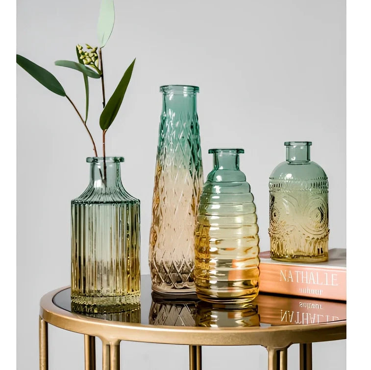 Electroplated colourful glass vase with thicker bottom in multiple sizes from 13cm to 22cm height