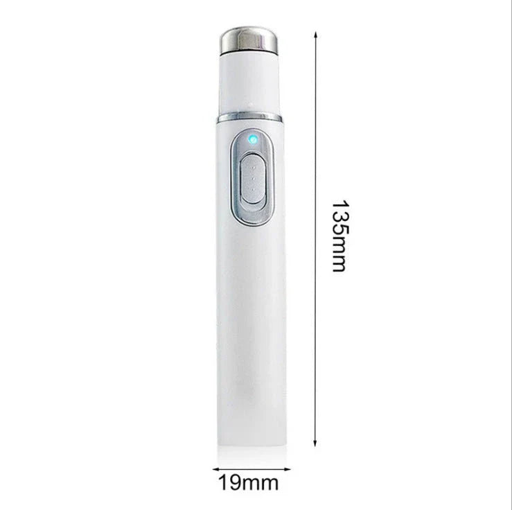 Portable blue light therapy acne and wrinkle remover pen with white body and blue light
