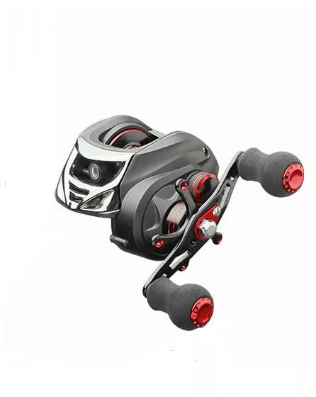 Black magnetic brake fishing reel for precise casting in diverse environments