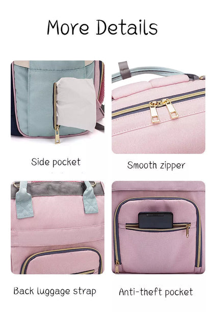 Mummy Maternity Bag in various colors, featuring a backpack design and zipper closure