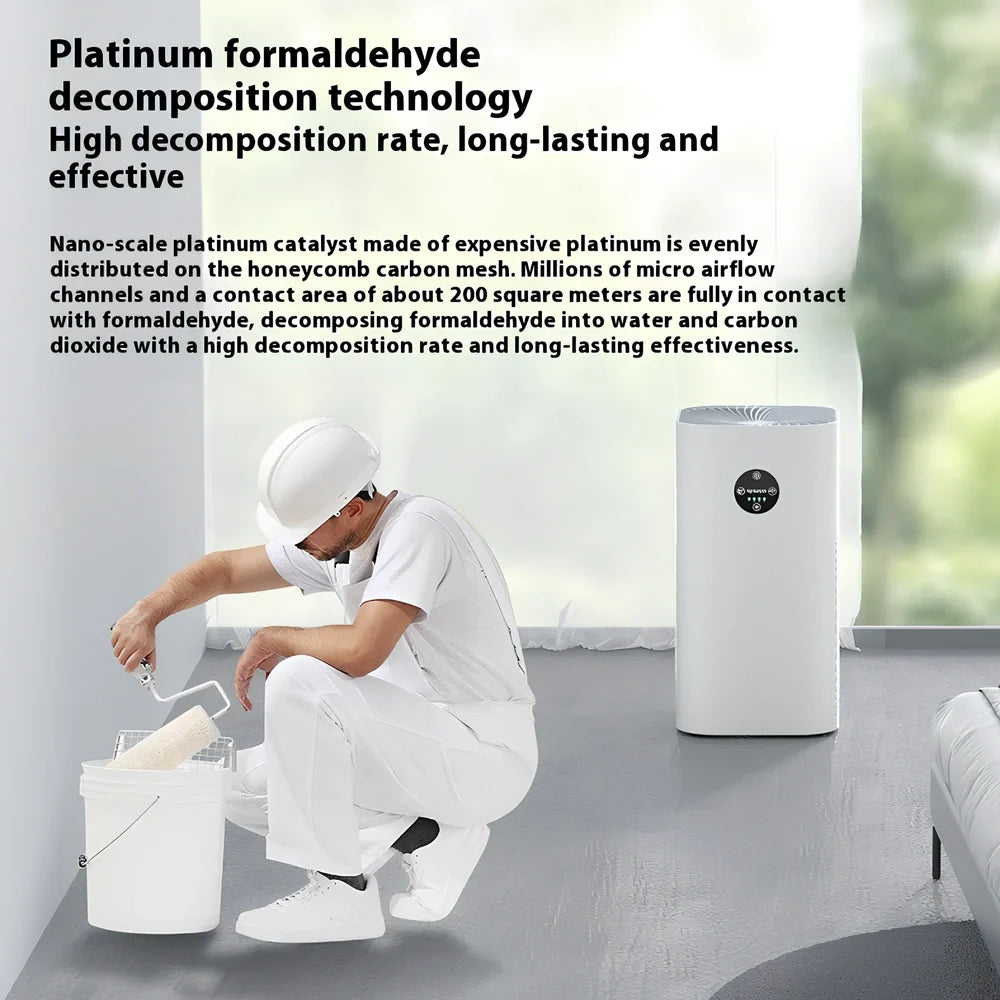 Beige desktop air purifier with HEPA filter for formaldehyde and smoke removal measuring 25cm