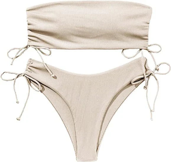 Stylish drawstring tube bikini in various solid colors for summer beach fun and parties