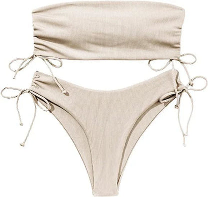 Stylish drawstring tube bikini in various solid colors for summer beach fun and parties