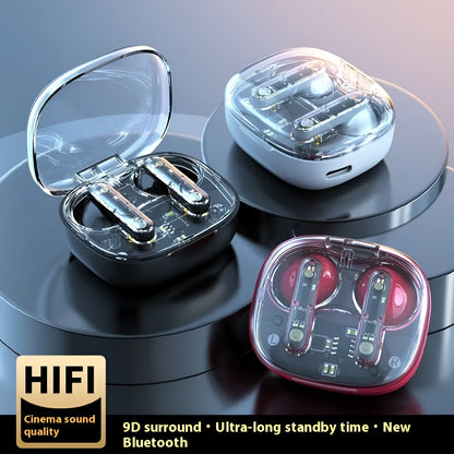 Translucent in-ear Bluetooth headset in clear, transparent black or transparent red with ABS shell and V5.3