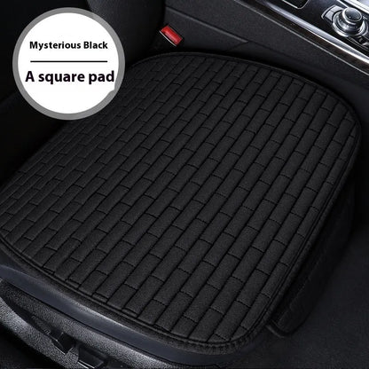 Linen car seat cushion three-piece protective pad with ventilation and sponge filler in black, black and red, grey, brown, or beige