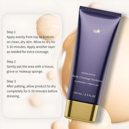 103ml tube of waterproof body concealer cream with brush in shade options Fair, Light, Warm, Natural, Golden, Bronze, Deep Radiant.