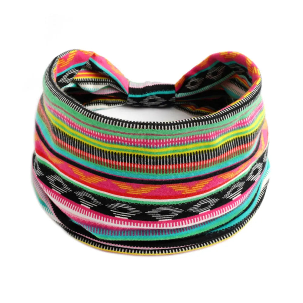 Bohemian cloth yoga sports headband with floral and polka dot patterns, available in multiple colours.