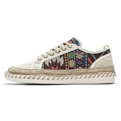 Men's black and beige cloth casual summer shoes with round toe design