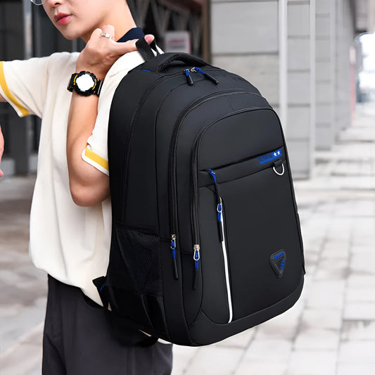 Men's Oxford cloth large capacity schoolbag with air pillow belt in red, green, blue, and black colour options