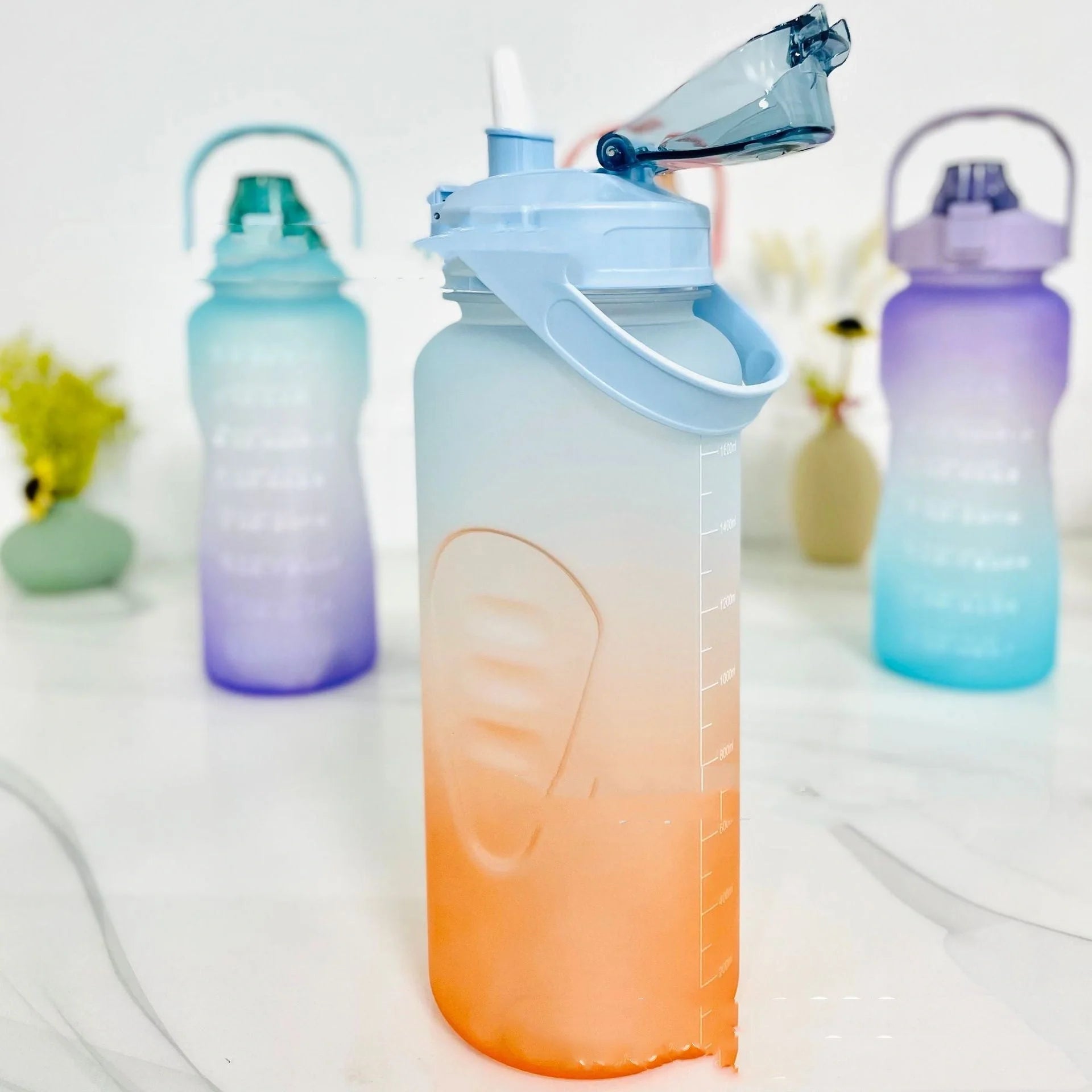2.2L Half Gallon Plastic Water Bottle with time markers and gradient colors
