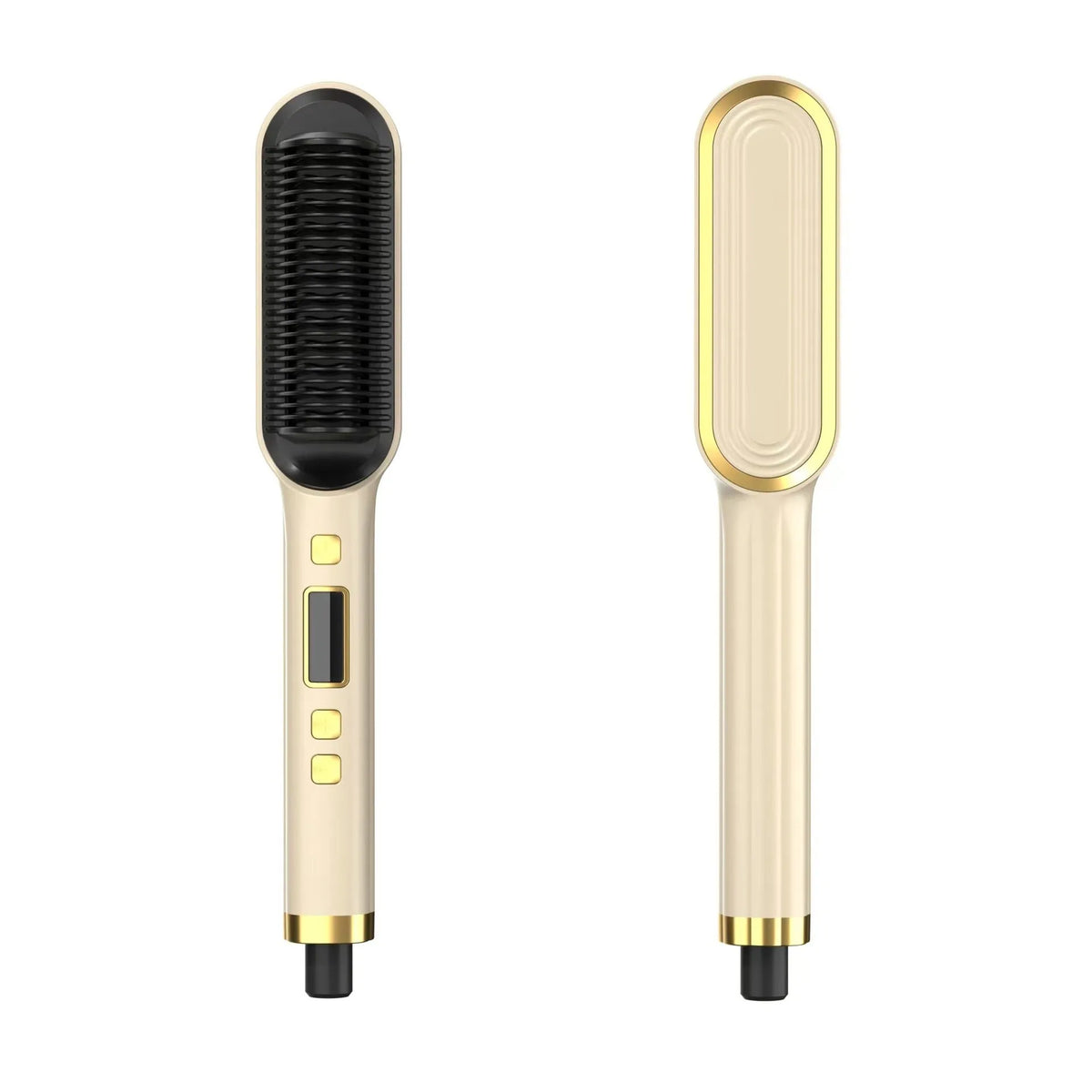 Display hair straightener and curler with ABS heater band, plug-in power, in black, white, red, green, or beige.