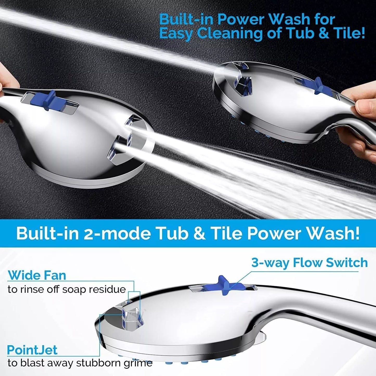 Portable handheld shower with adjustable settings and durable ABS construction