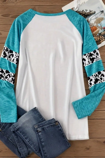 Sky blue Halloween pumpkin 3D printed polyester T-shirt with long sleeves