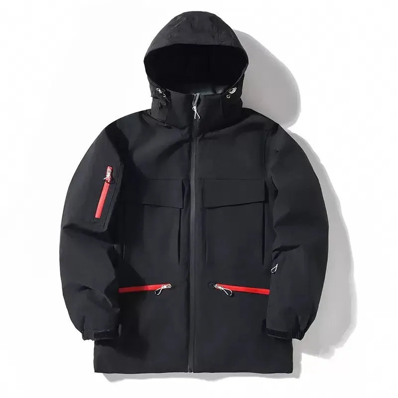 Men's hooded thermal ski jacket in rose red, light blue, fluorescent green, black or pure white, sizes S to XXL