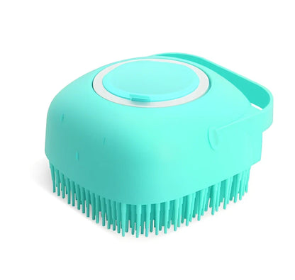 Yellow silicone shower brush, 38cm long with soft bristles for back scrubbing and scalp massage, non-slip handle