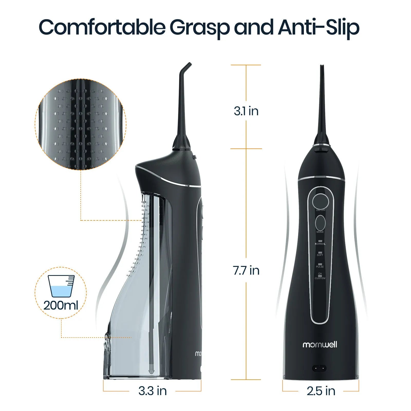 Black ProOral Mornwell portable oral irrigator water flosser with nozzle.