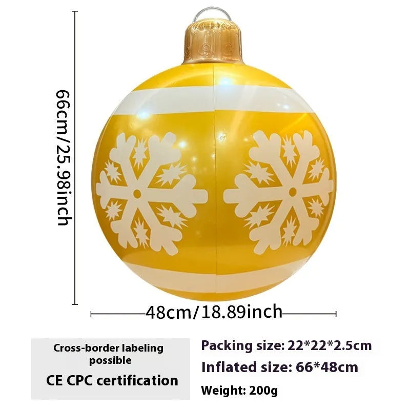 63cm red snowflake inflatable Christmas ball with flashing LED lights hanging in garden