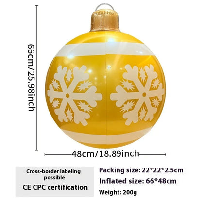 63cm red snowflake inflatable Christmas ball with flashing LED lights hanging in garden