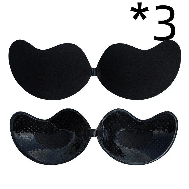 A discreet, backless and strapless silicone bra that provides a natural lift and invisible support under clothing.