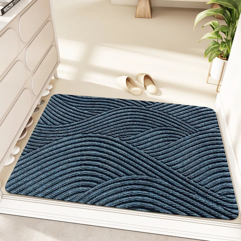 Silk ring entrance carpet 60x90cm with wire rings, cartoon anime pattern, alien shape in blue grey green khaki options