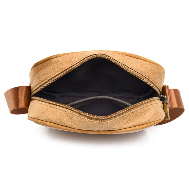 Men's crossbody bag in black, silver or brown, paper outer, polyester lining, waterproof, retro style