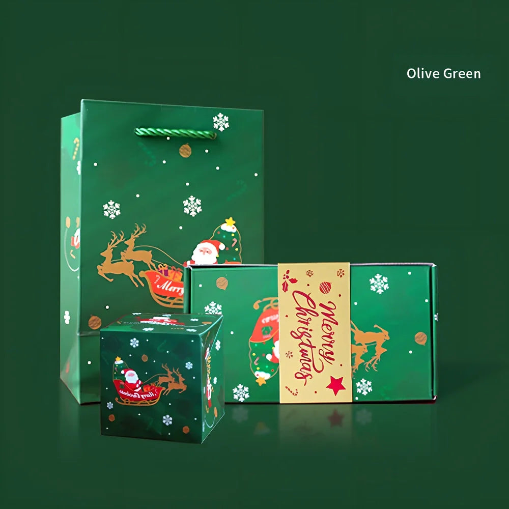 Christmas Eve Surprise Box showing bounce box compartments in cinnabar red with gift box and bag