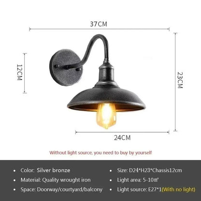 Retro-style villa courtyard wall lamp in silver or copper finish with adjustable mounting angles
