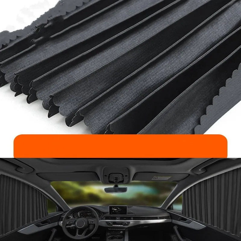 Auto retractable car sun curtain for windshield sunscreen protection in black colour